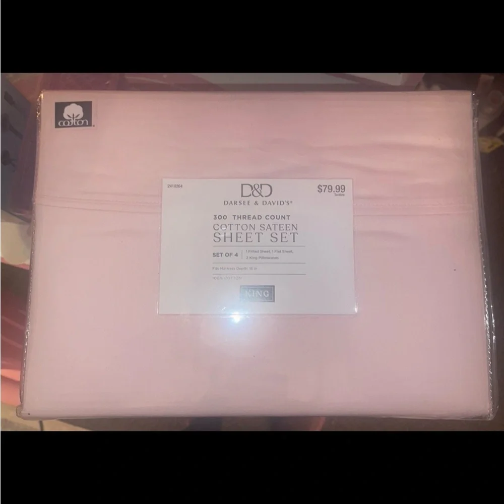 300 THREAD COUNT  COTTON SATEEN SHEET SET  *King* BY D&D DARSEE & DAVID'S